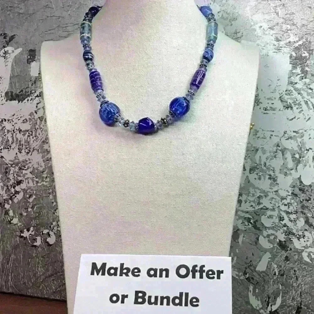 Blue Glass Necklace with Unique Beads - Picture 6 of 6